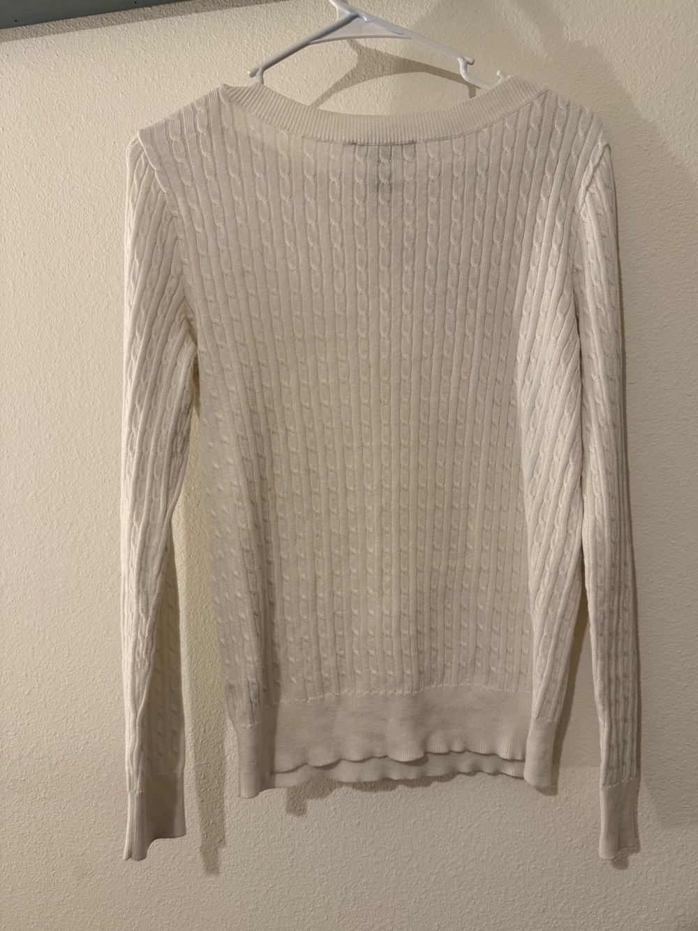 Ralph Lauren Cream Cable-Knit Crew Sweater with Shoulder Buttons - Picture 2 of 3